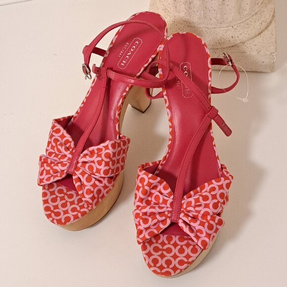 Coach | Shoes | Coach Signature Janeen Pink Wooden Platform Sandals ...